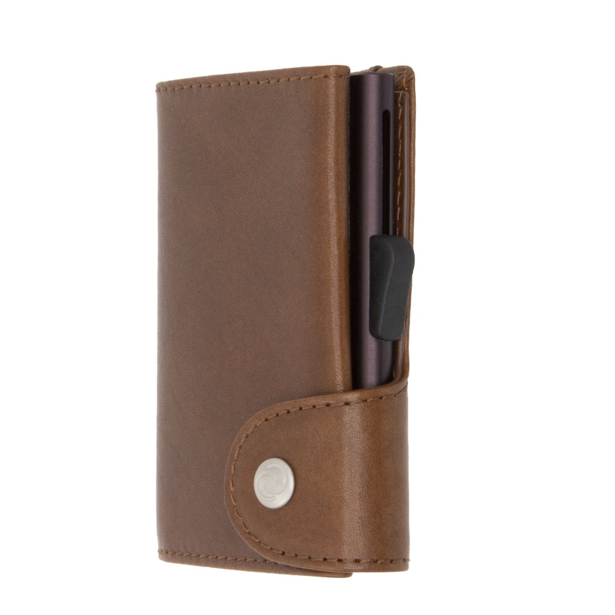 C-Secure Aluminum Card Holder with Genuine Leather - Brown