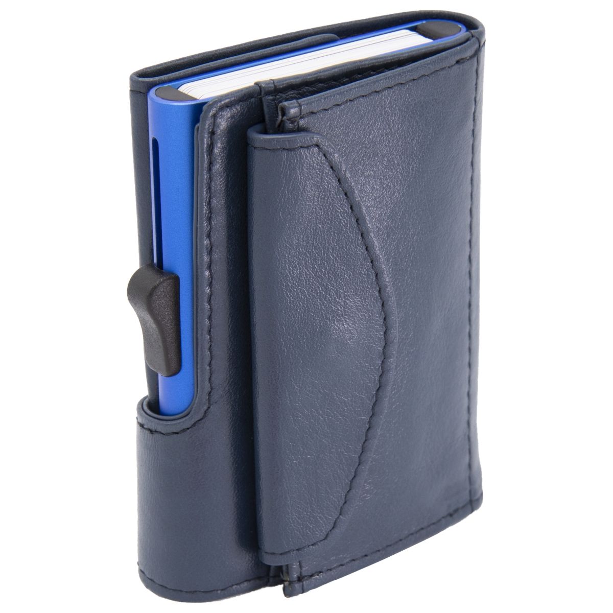 C-Secure XL Aluminum Wallet with Genuine Leather and Coins Pocket - Blue