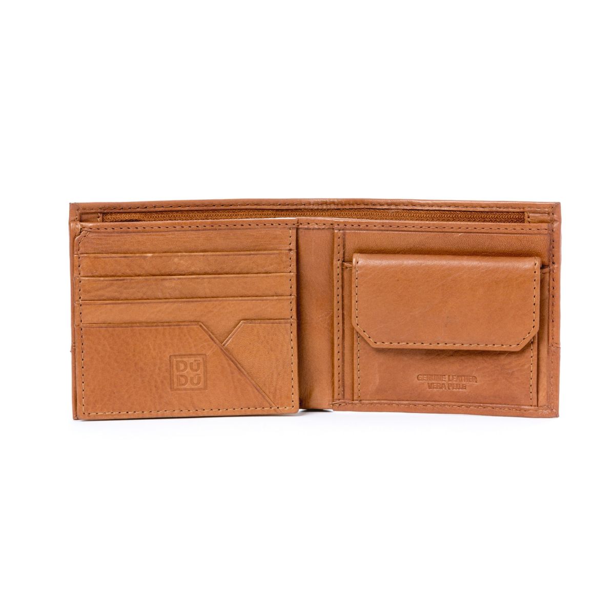 DuDu Unique Leather Wallet With Coin Purse - Light Brown