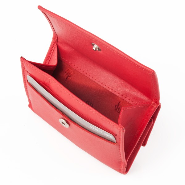 dv Small leather wallet with coin purse and double closure - Red