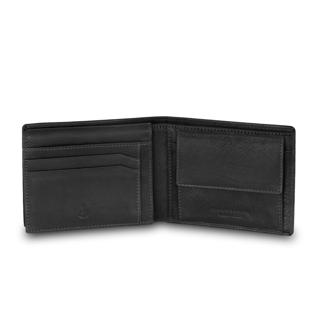 dv Mans leather classic wallet with coin purse and inside flap - Black