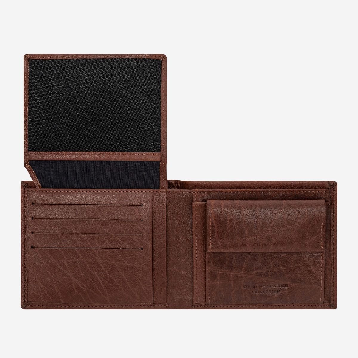 DuDu Leather Wallet With Coin Pocket For Men - Brown