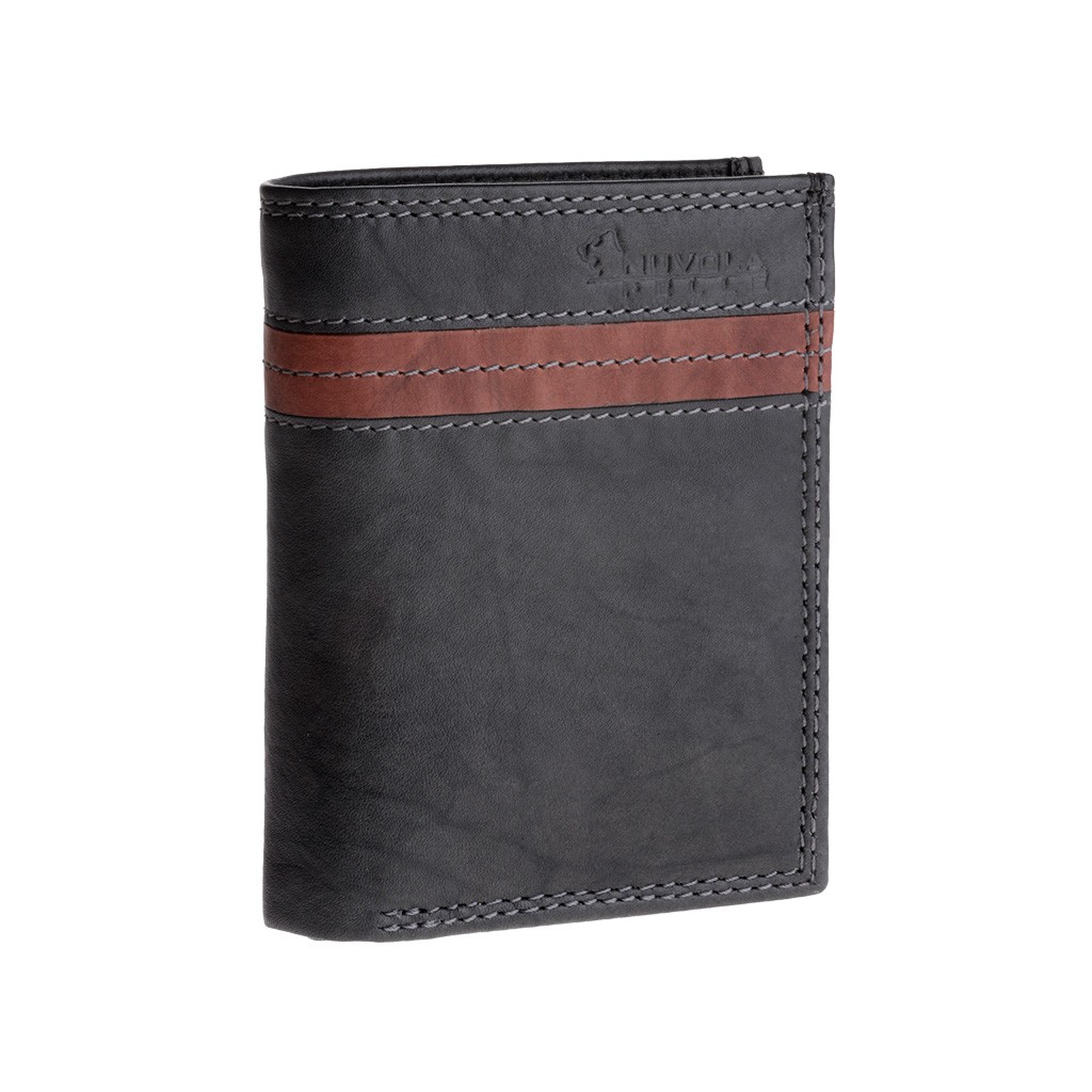 NUVOLA PELLE Vertical small leather wallet with coin pocket - Black/Brown