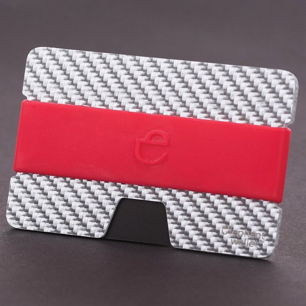 elephant Minimalist Carbon Fiber Wallet with Silicone Strap - Carbon/Red