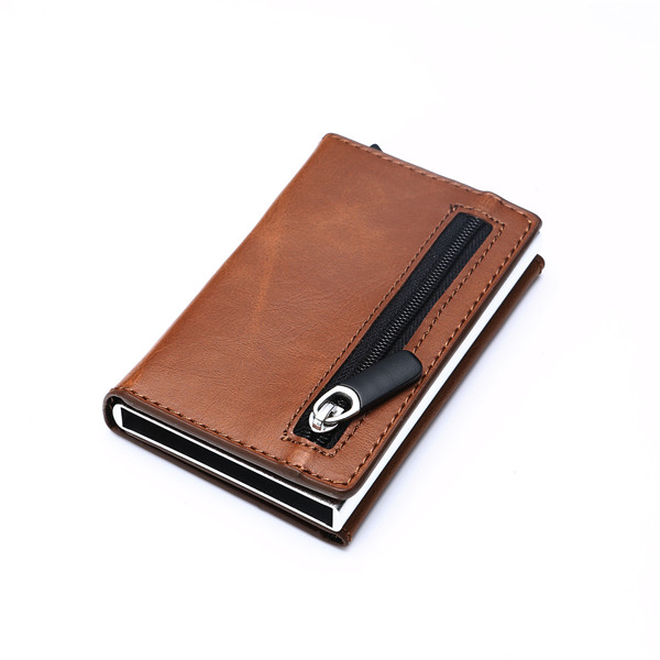 WALLET Aluminum Wallet With PU Leather And Zipper - Brown