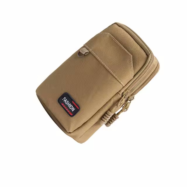 Upgraded Belt Waist Double Zipper Bag For Mobile Phone  - Kahki