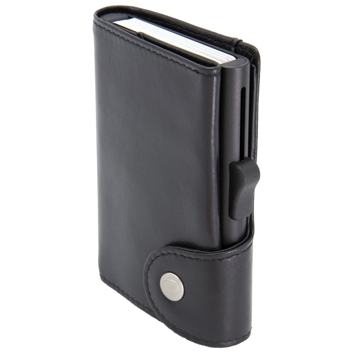 C-Secure Aluminum Card Holder with PU Leather with Coin Pouch Black