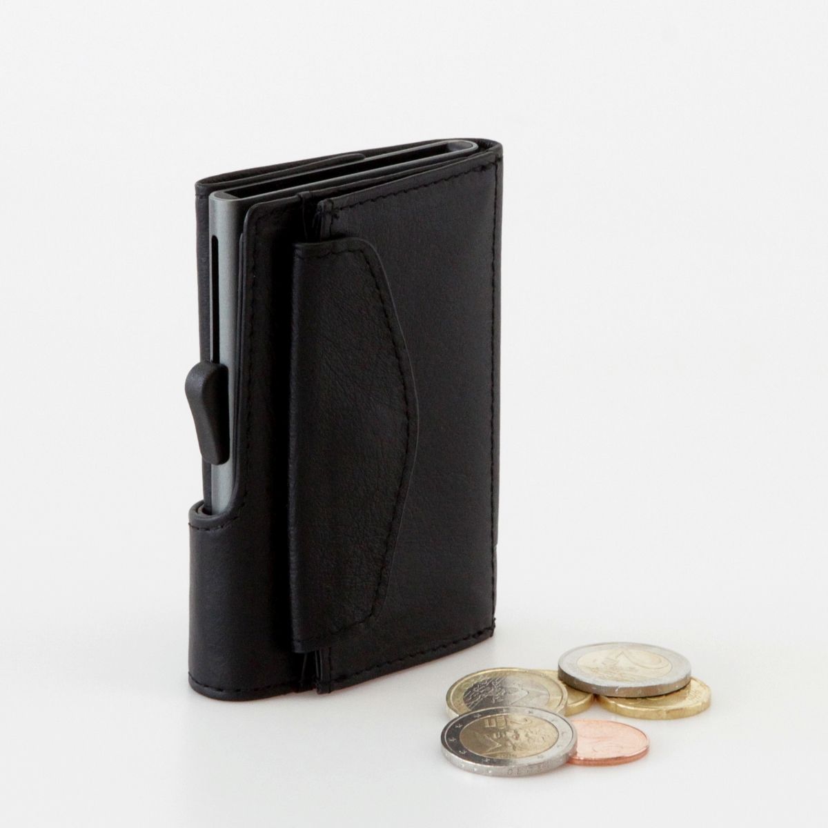 PU Leather with Coin Pouch - Black 
