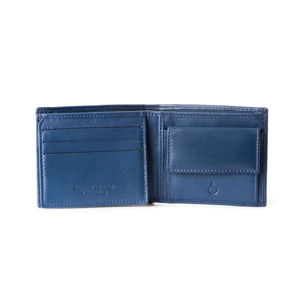 DV Leather Classic Wallet with Coin Purse and Inside Flap Blue