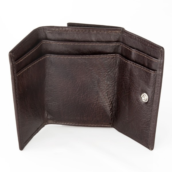 dv Small leather wallet with coin purse and double closure - Dark Brown