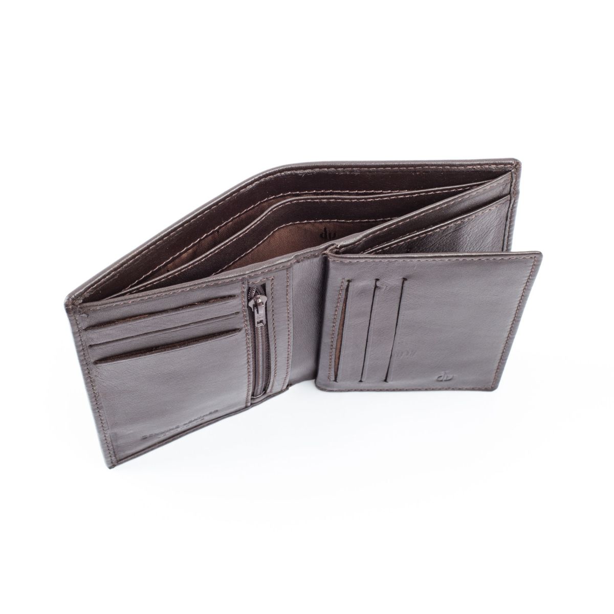 Vertical Trifold Leather Wallet - Dark Brown Calfskin