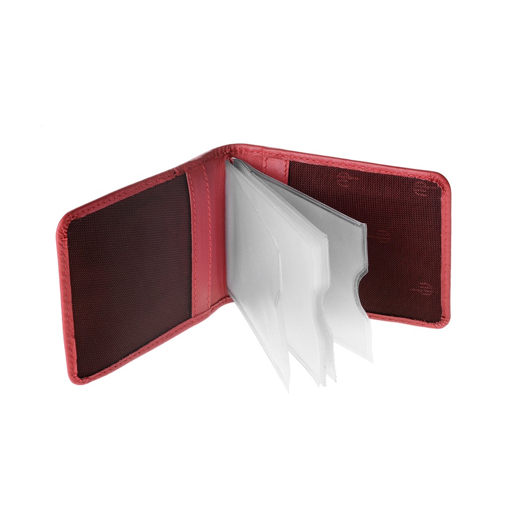 Credit Card Wallet, Leather, Black/ Red