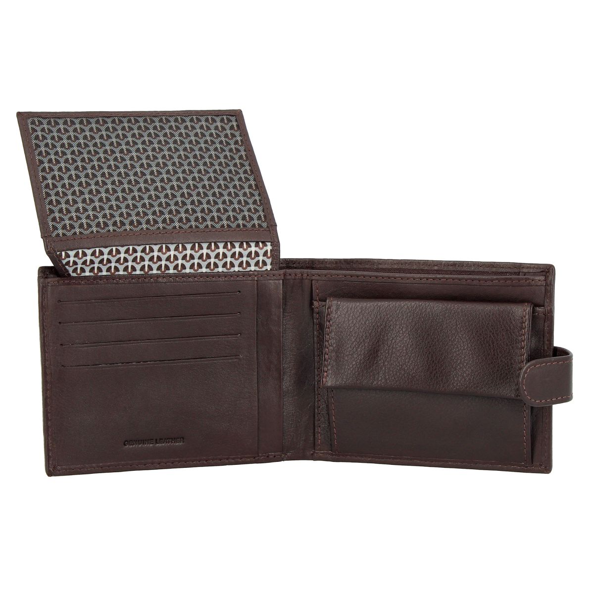 NUVOLA PELLE Mens Leather Wallet With Snap Button Dark Brown