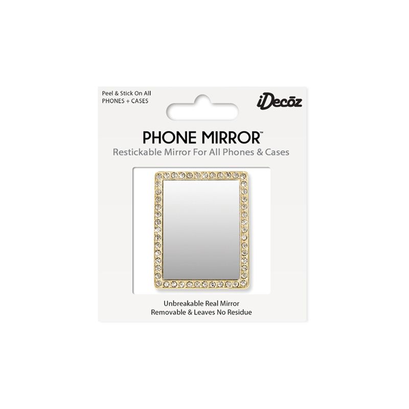 iDecoz Unbreakable Rectangle Phone Mirror - Gold with Crystals