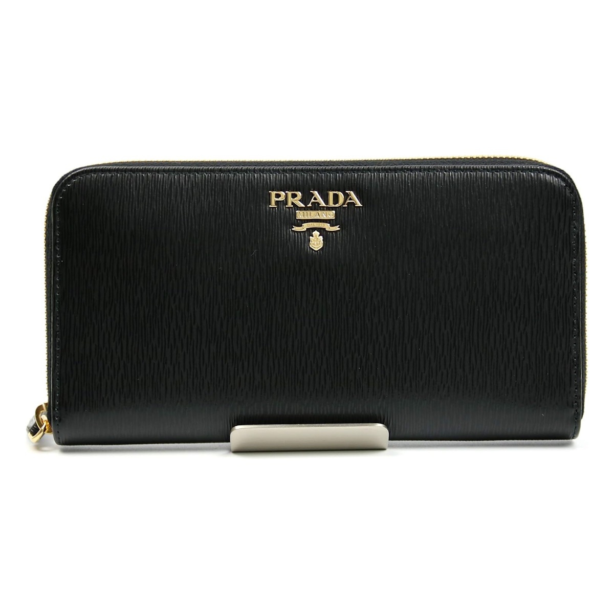 Prada Vitello Women's 1MH176 Leather Wallet With Zip Around - Black